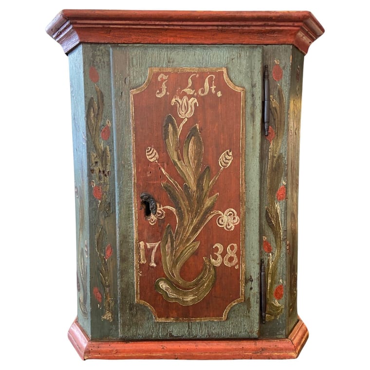 Small hand--painted cabinet, dated 1736