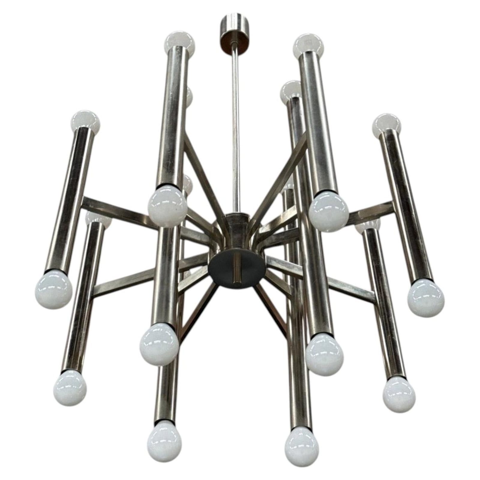 Gaetano Sciolari 20-Light Sculptural Chrome Tube Chandelier, Italy, 1970s