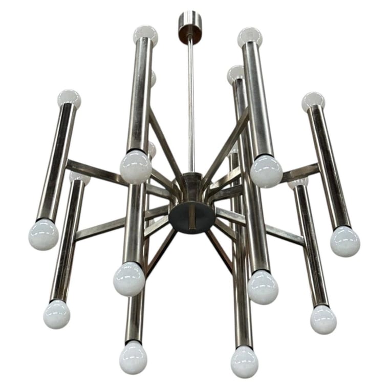 Gaetano Sciolari 20-Light Sculptural Chrome Tube Chandelier, Italy, 1970s