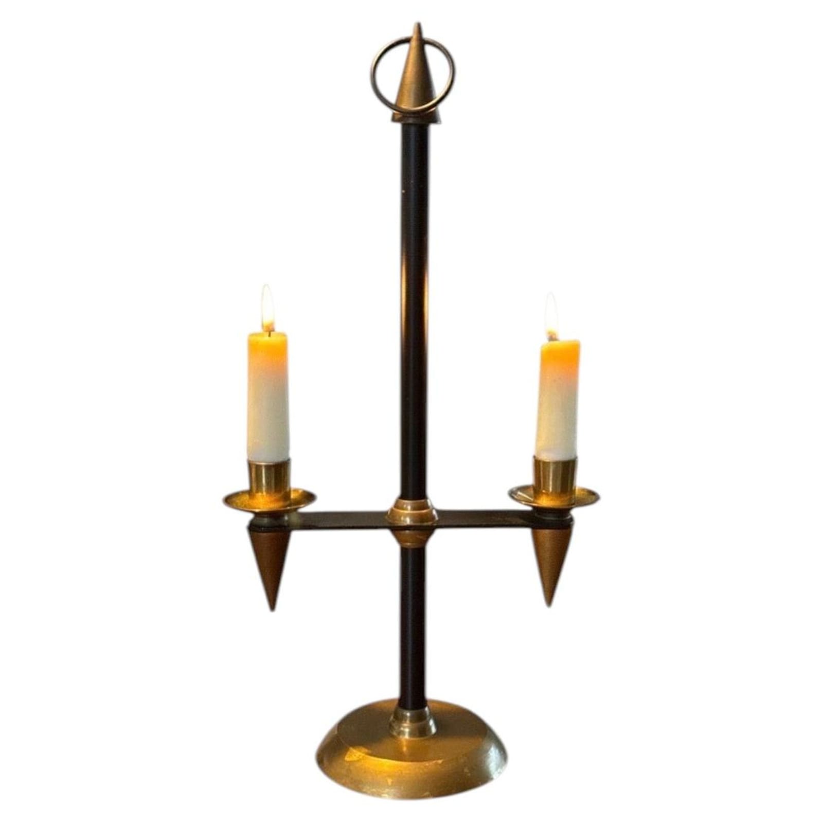 Gio Ponti Attributed Black and Brass Candelabrum, Italy, circa 1950