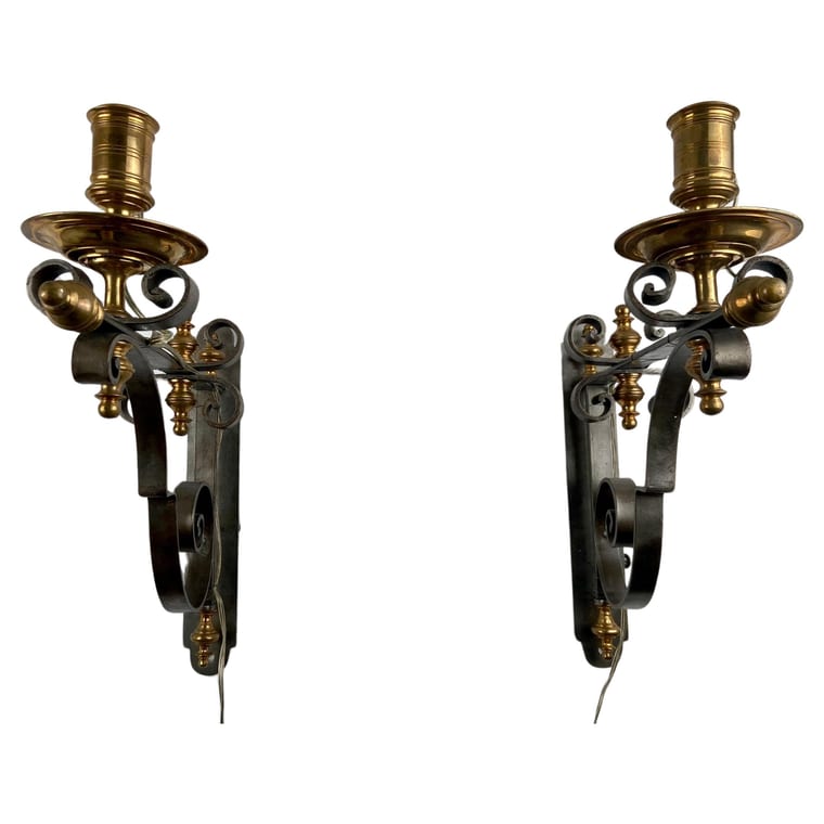 Pair of sconces in steel and bronze