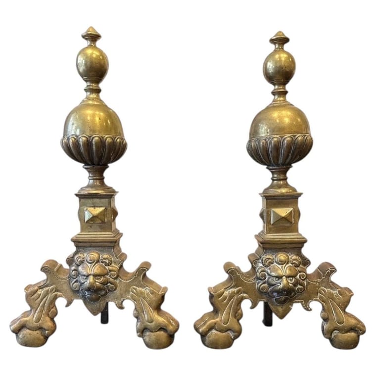 Pair of 17th-Century Flemish Bronze Firedogs