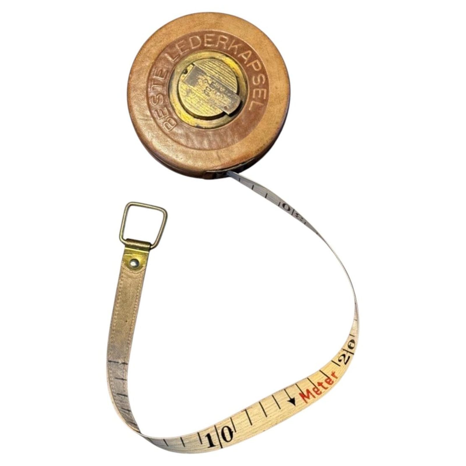 Rare German Art Deco 10-Meter Measuring Tape in Original Leather Case, ca. 1930