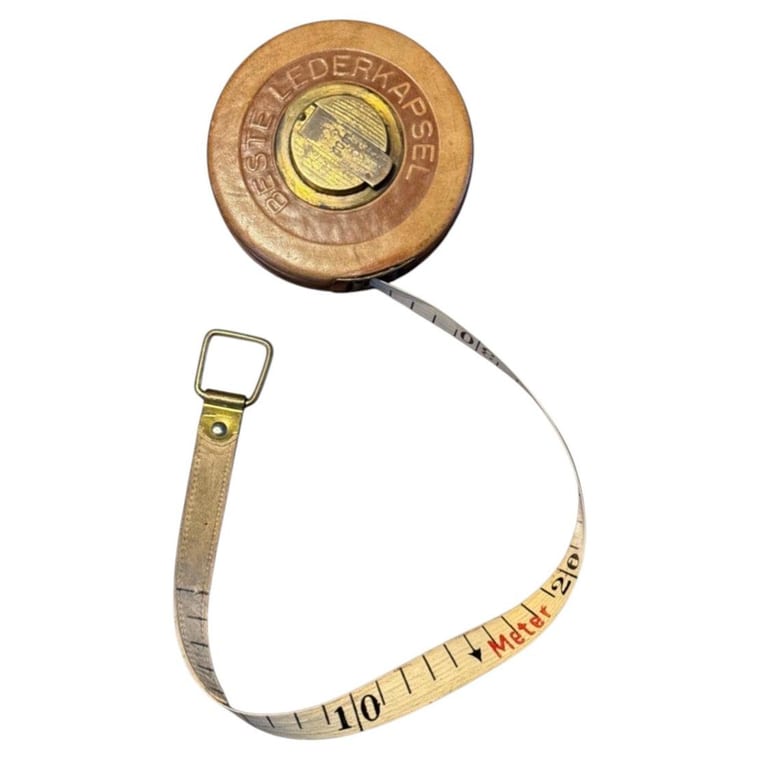 Rare German Art Deco 10-Meter Measuring Tape in Original Leather Case, ca. 1930