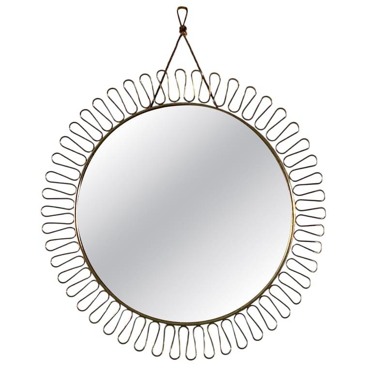 Mid-Century Modern Brass Sunburst Loop Mirror by Josef Frank