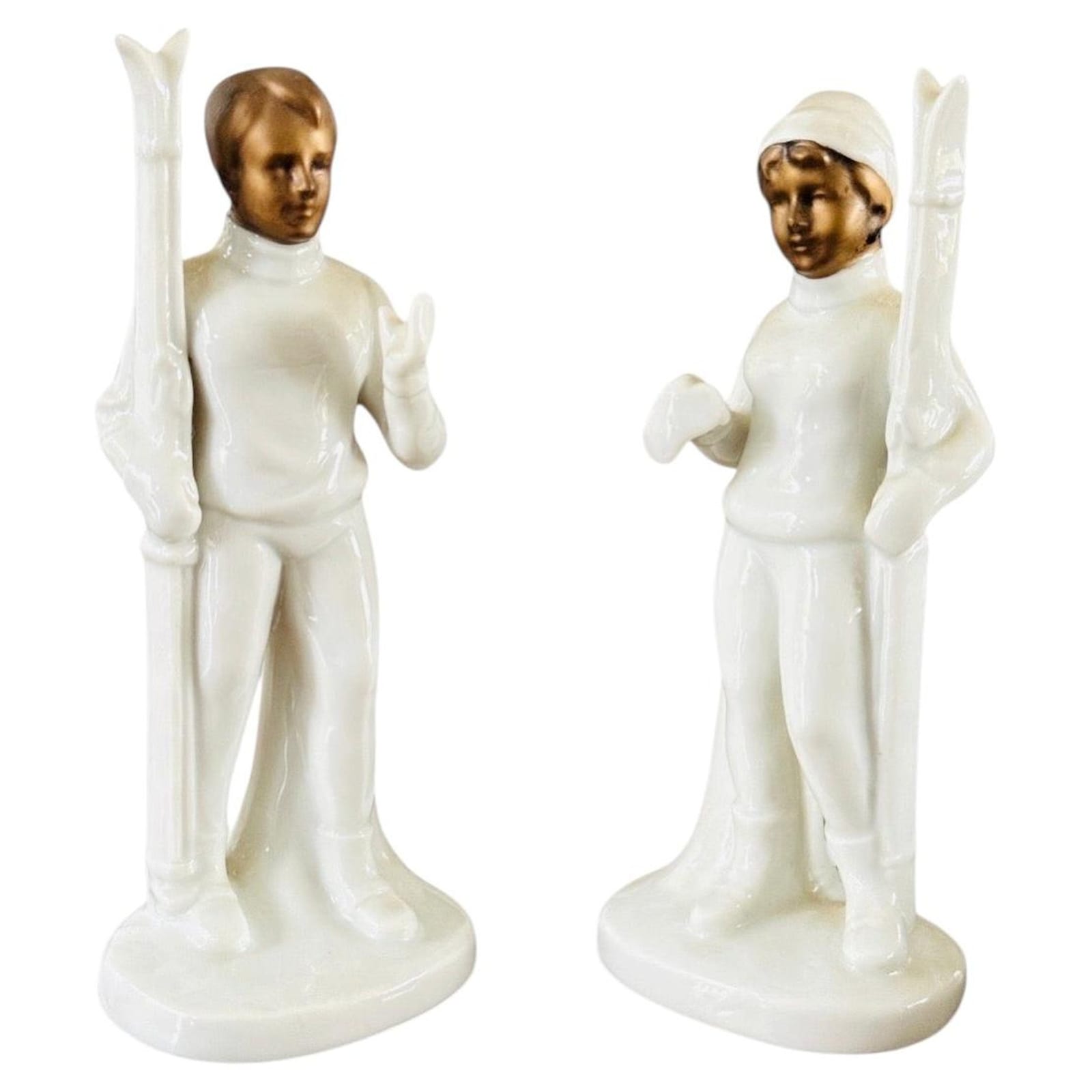 Art Deco Pair of Ceramic Skiers, circa 1930–1940