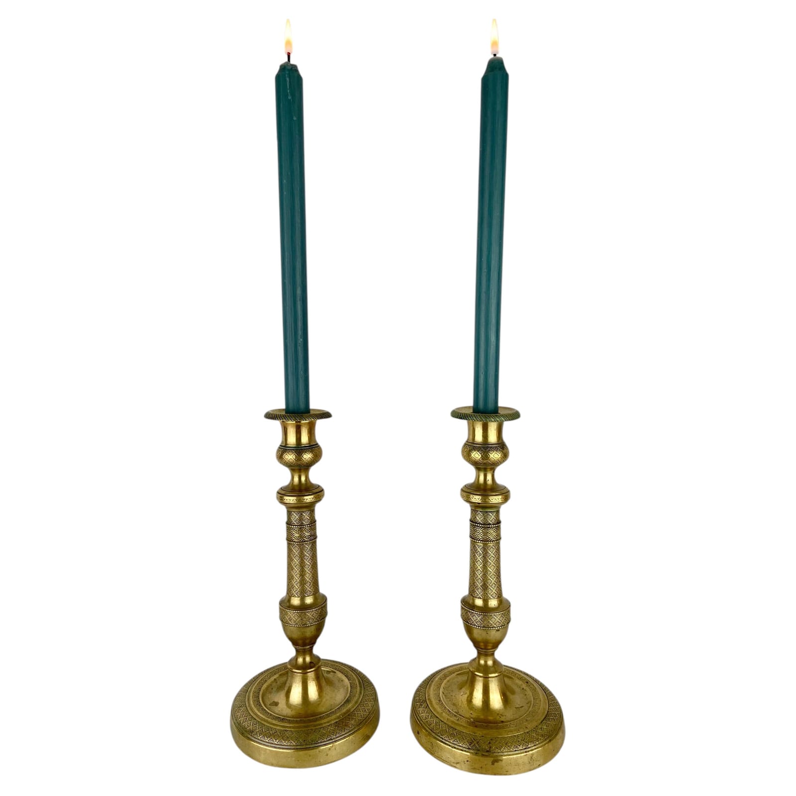 Pair of French Charles X Brass Candlesticks, circa 1830