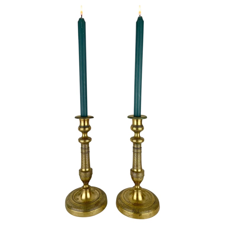 Pair of French Charles X Brass Candlesticks, circa 1830