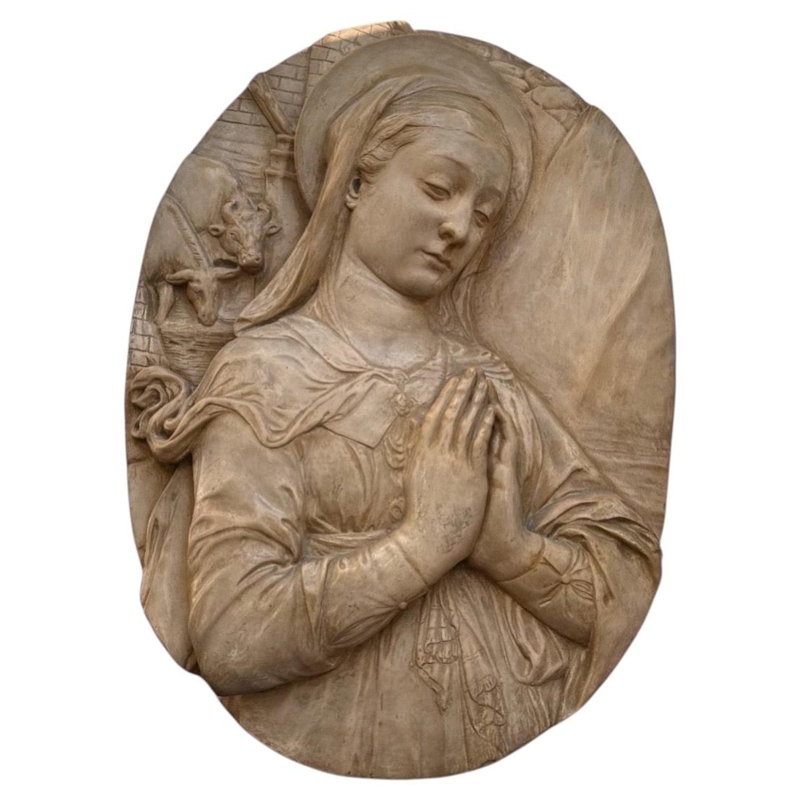19th-Century Italian Terracotta Relief of the Madonna in Prayer