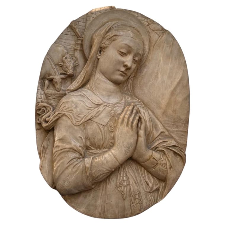 19th-Century Italian Terracotta Relief of the Madonna in Prayer
