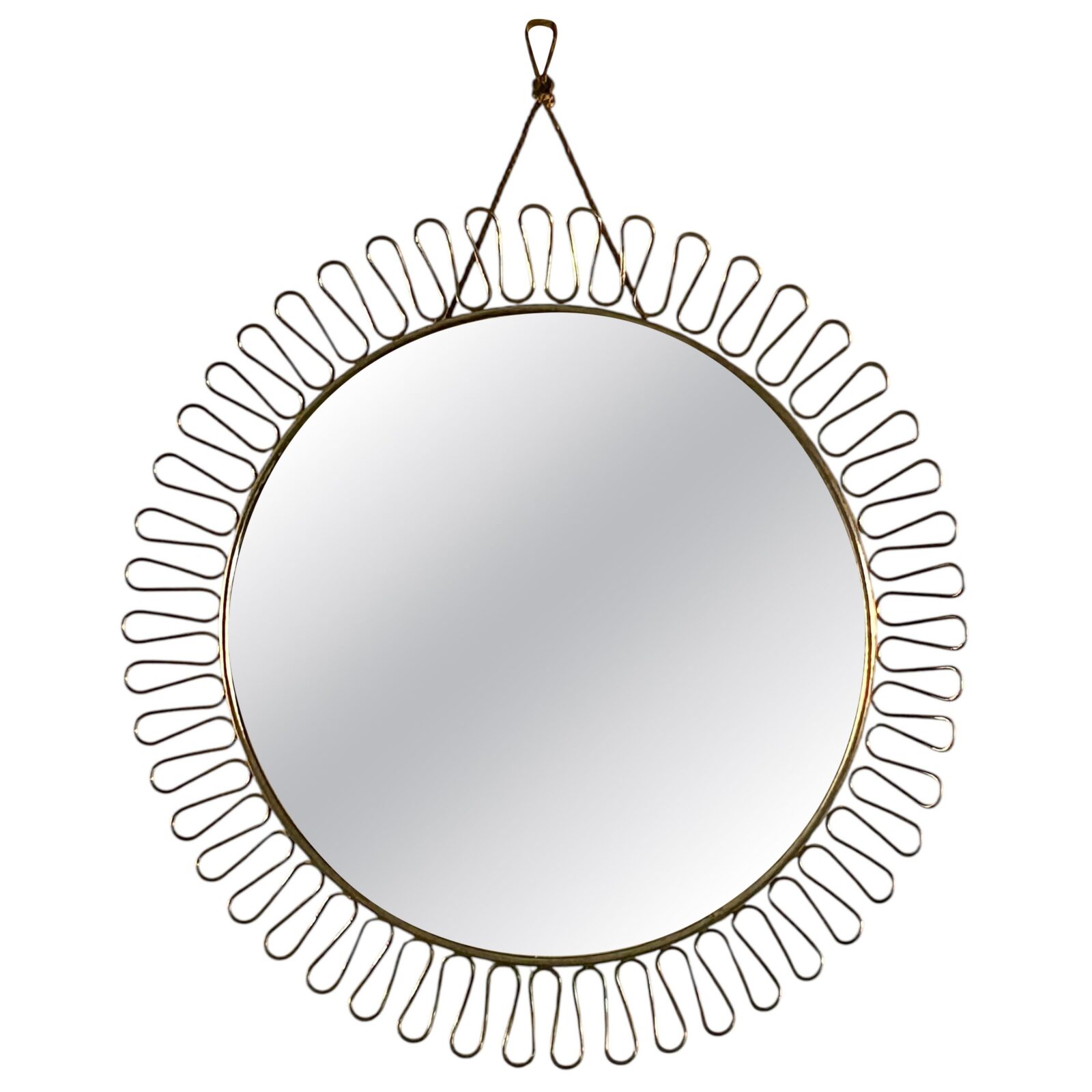 Mid-Century Modern Brass Sunburst Loop Mirror by Josef Frank