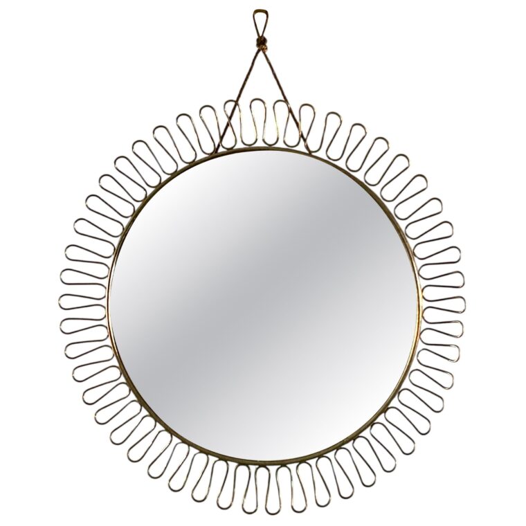 Mid-Century Modern Brass Sunburst Loop Mirror by Josef Frank