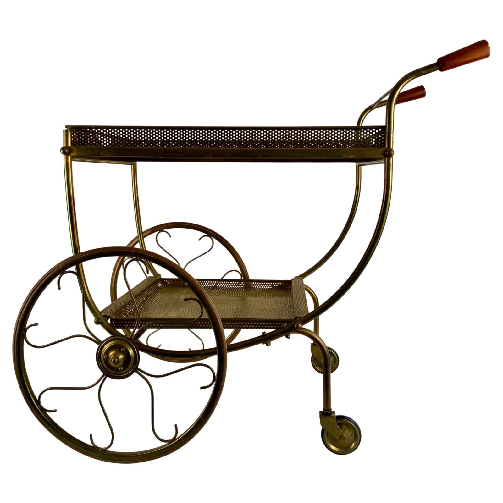 Serving trolley in brass