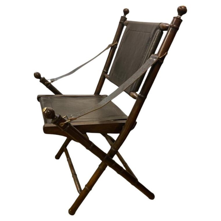 Folding campaign chair with leather