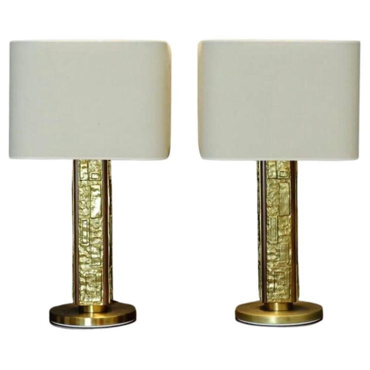 Set of 2 Brutalist table lamps by Eseria Luci Italy, model Margot