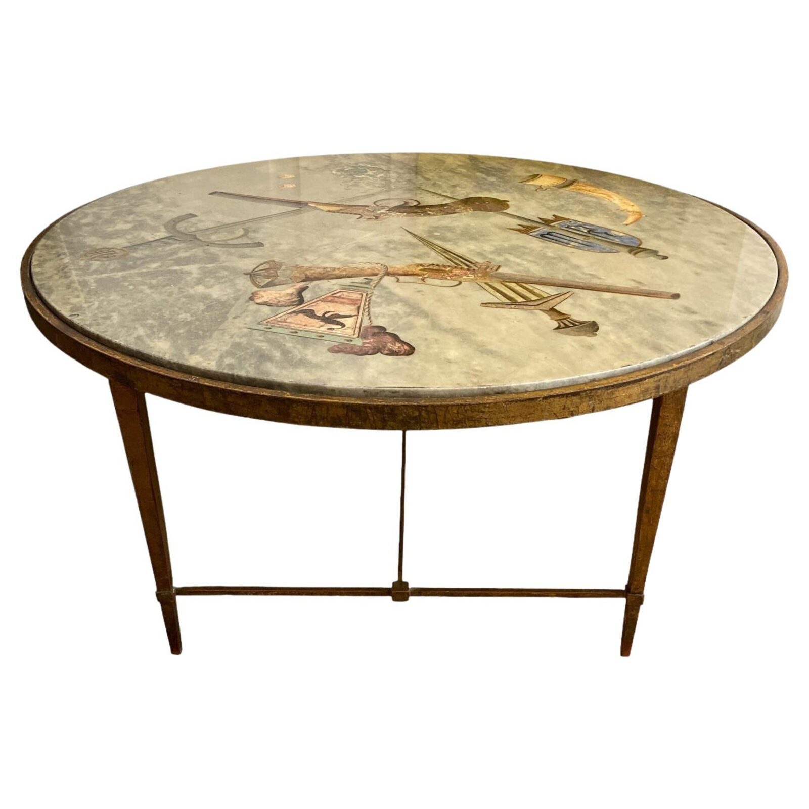 Coffee table in bronze with a painted marble top