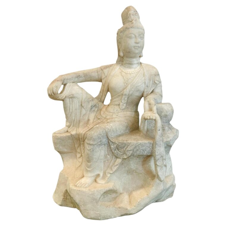 Antique Marble Sculpture of a Seated Guanyin / Bodhisattva, Circa 1900