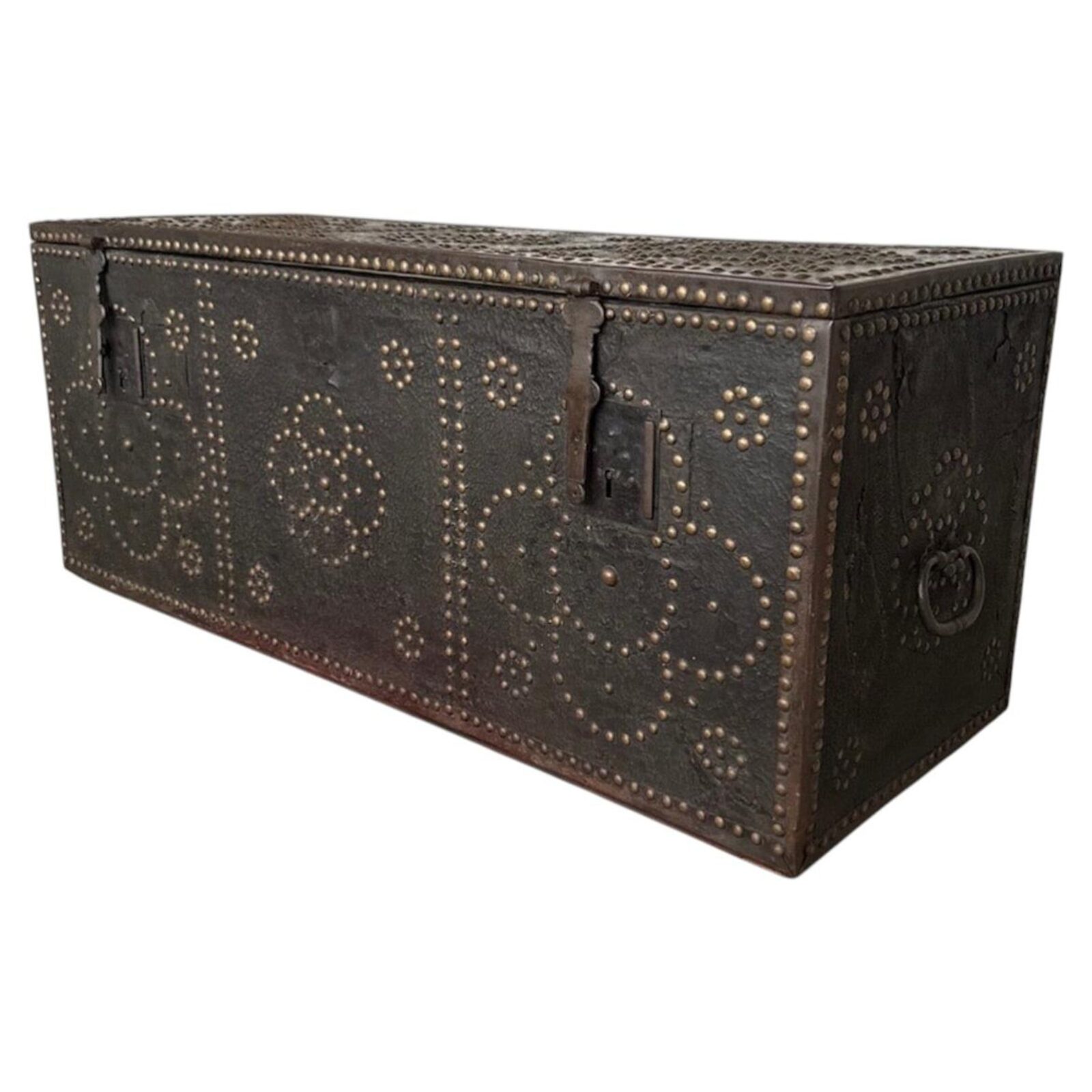 Leather-Covered Studded Chest.  Dutch or Flemish, late 17th/early 18th. Century