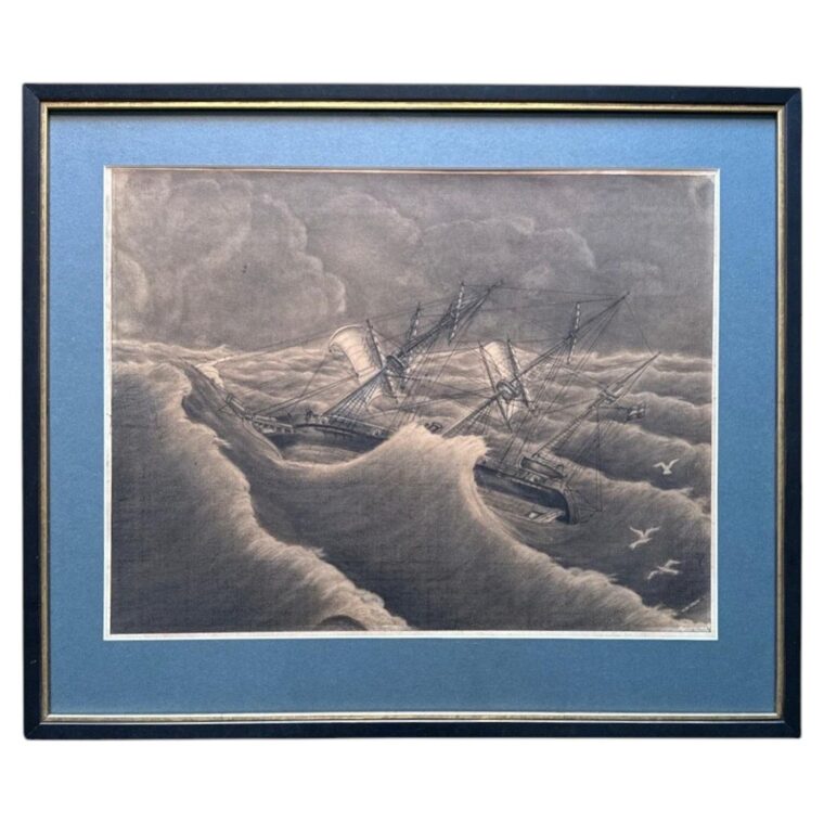 Rare  Dutch maritime drawing in pencil and charcoal, circa 1860