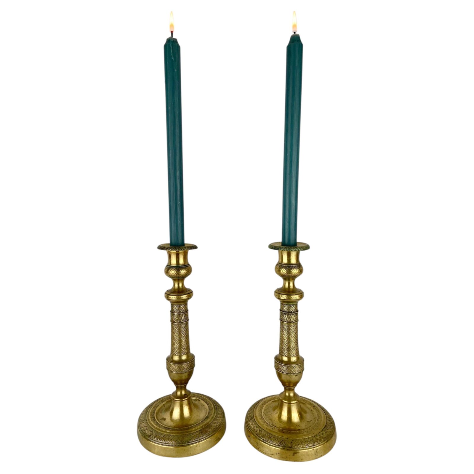 Pair of French Charles X Brass Candlesticks, circa 1830