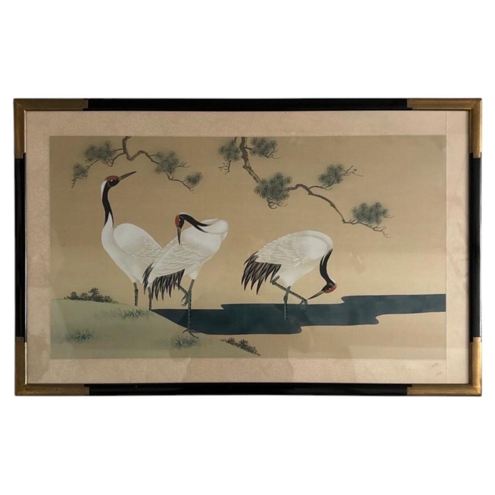 Chinese Hand-Painted Cranes Painting on Silk.