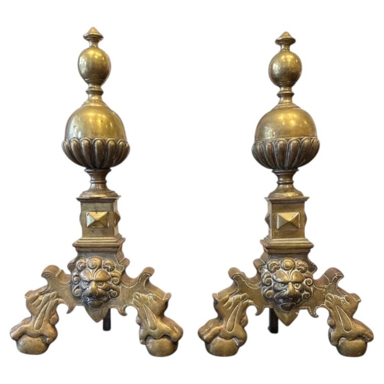Pair of 17th-Century Flemish Bronze Firedogs